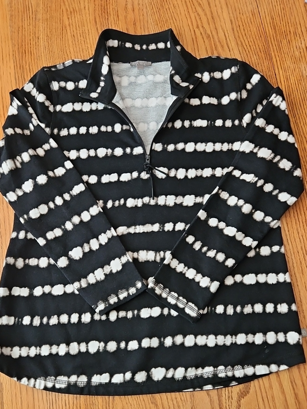T BY TALBOTS  Black Tie- Dye 1/2 Zip Pullover Sz S P